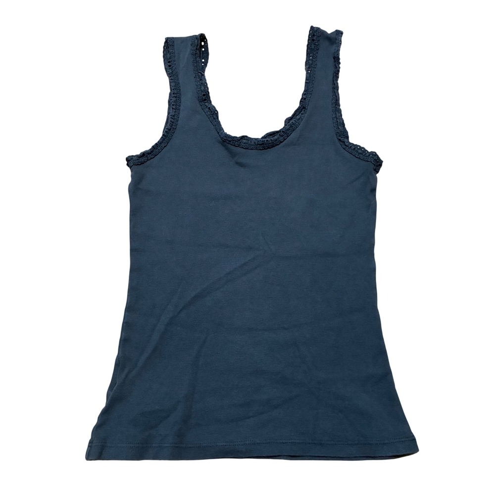 Y2K 2000s Biker Graphic Tank Top Skull Crossbones Lace Trim Charcoal grey grunge - Picture 3 of 6